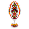 Rhombus Ukrainian Wooden Easter Egg Pysanka on a Stand 3.75 Inches in White color Oval