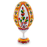 Willow Ukrainian Wooden Easter Egg Pysanka on a Stand 3.75 Inches in White color Oval