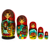Set of 5 Little Red Riding Hood Wooden  Nesting Dolls 7 Inches in Multi color,  shape