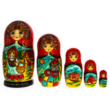 Set of 5 Little Red Riding Hood Wooden  Nesting Dolls 7 Inches in Multi color