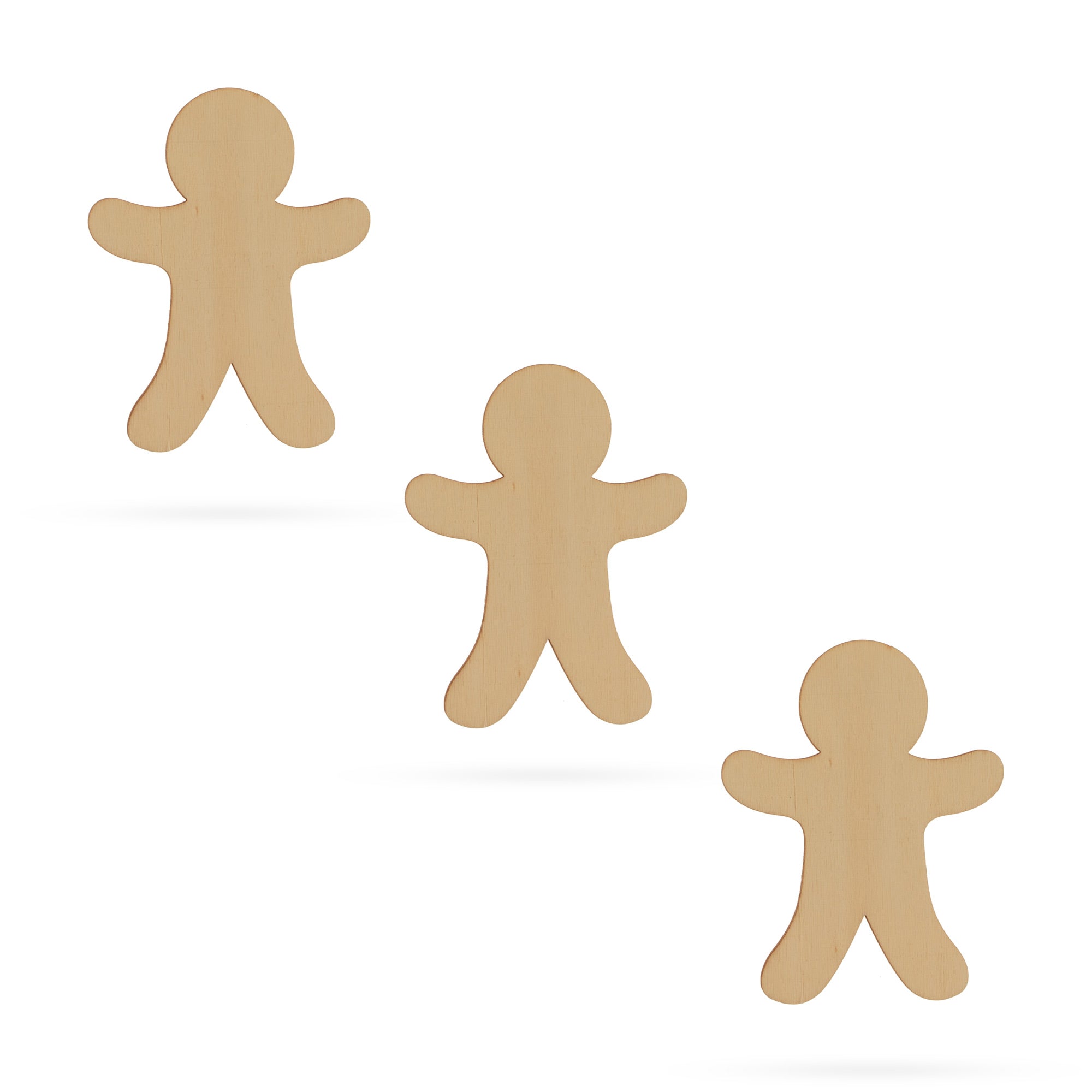 3 Men Unfinished Wooden Shapes Craft Cutouts DIY Unpainted 3D Plaques 4 Inches in Beige color