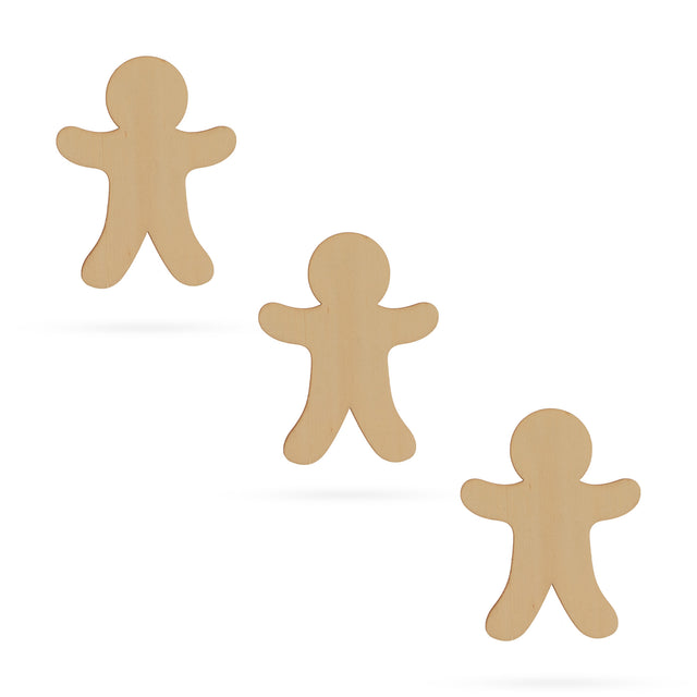 3 Men Unfinished Wooden Shapes Craft Cutouts DIY Unpainted 3D Plaques 4 Inches in Beige color