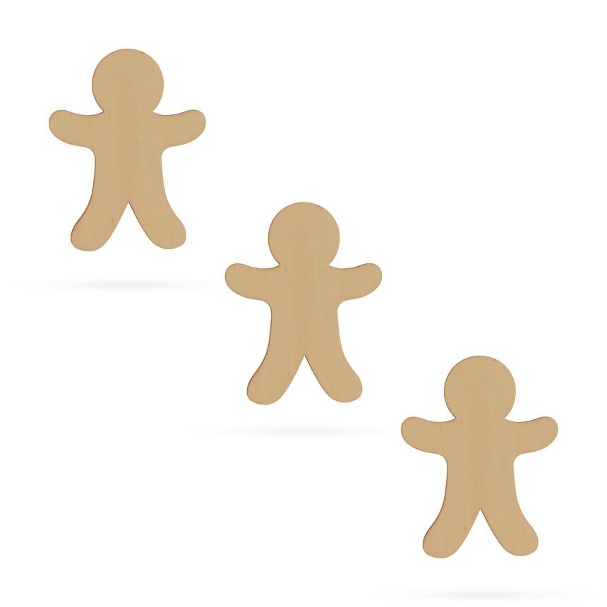 3 Men Unfinished Wooden Shapes Craft Cutouts DIY Unpainted 3D Plaques 4 Inches in Beige color