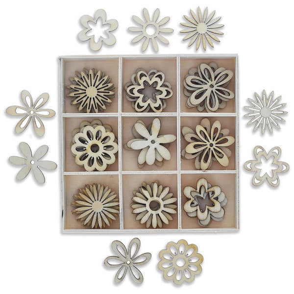 45 Miniature Flowers Unfinished Wooden Shapes Craft Cutouts DIY Unpainted 3D Plaques by BestPysanky