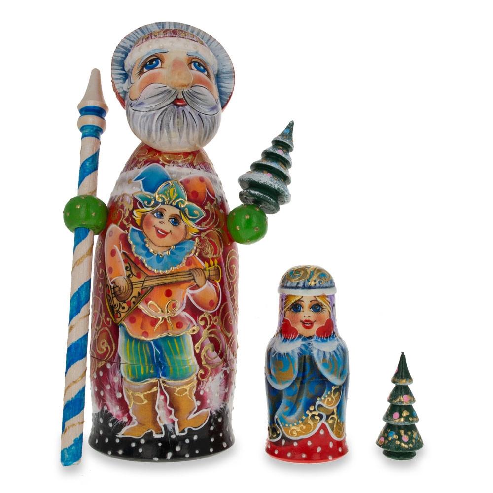 Hand Carved Solid Wood Santa Did Moroz Nesting Dolls 9.5 Inches in Multi color,  shape