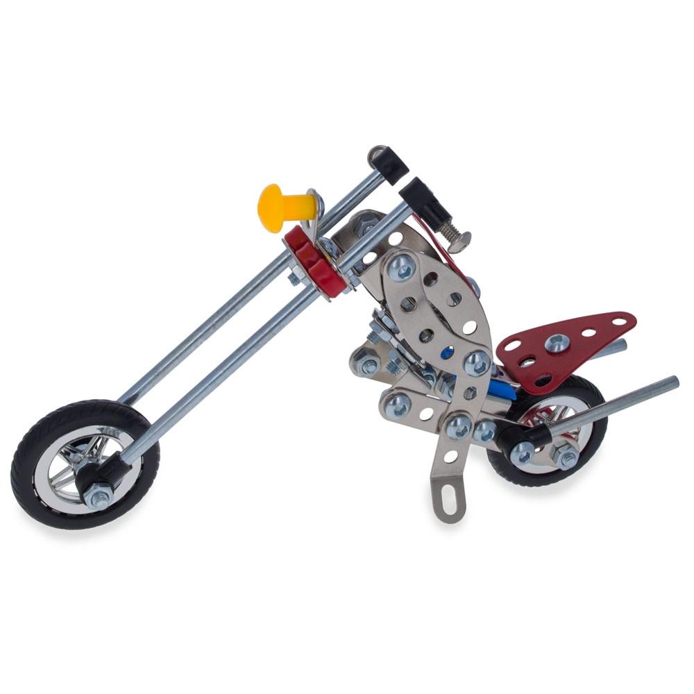 Long Metal Motorcycle Chopper Bike Model Kit (105 Pieces) 7.5 Inches in Multi color,  shape