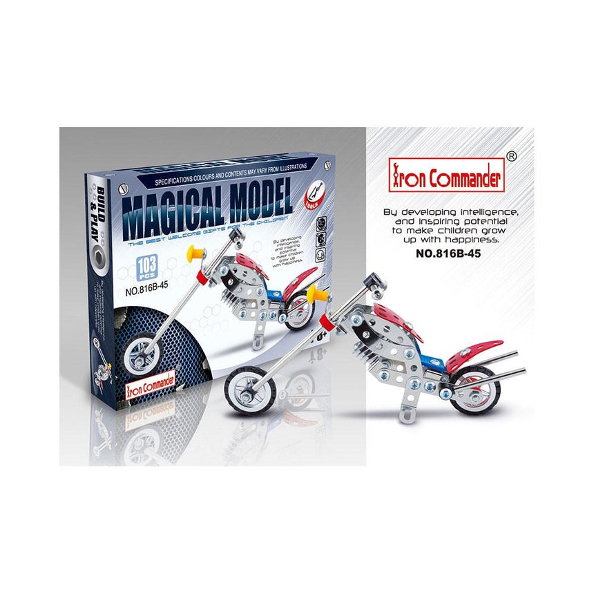 Long Metal Motorcycle Chopper Bike Model Kit (105 Pieces) 7.5 Inches , dimensions in inches:  x  x