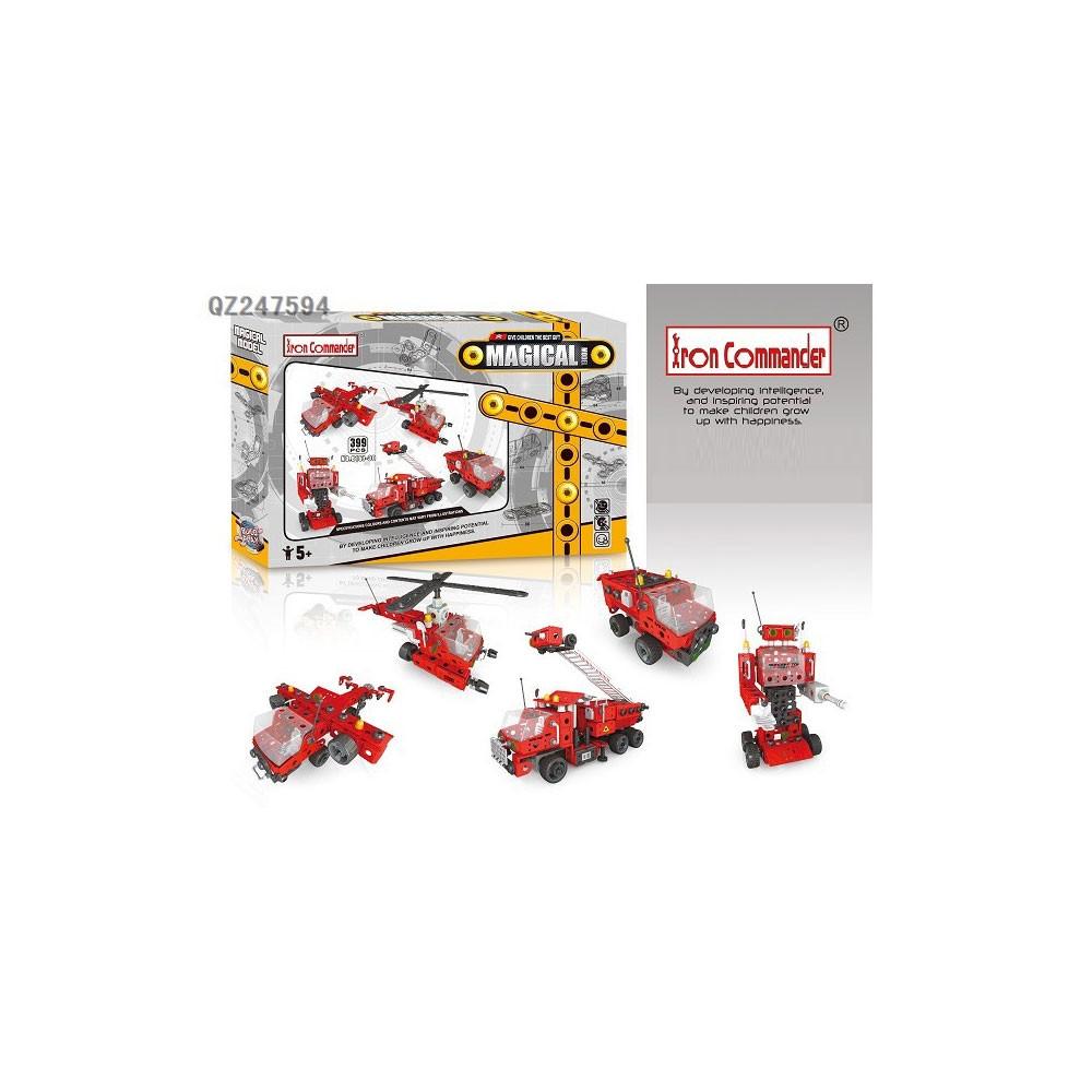 Metal Fire truck, Helicopter, Robot & Plane Construction Model Kit (399 Pieces) in Multi color