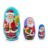 Set of 3 Santa with Gifts Wooden Nesting Dolls Figurines 4.25 Inches in Multi color