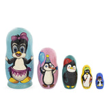 Wood Set of 5 Penguins Wooden Nesting Dolls 6 Inches in Blue color