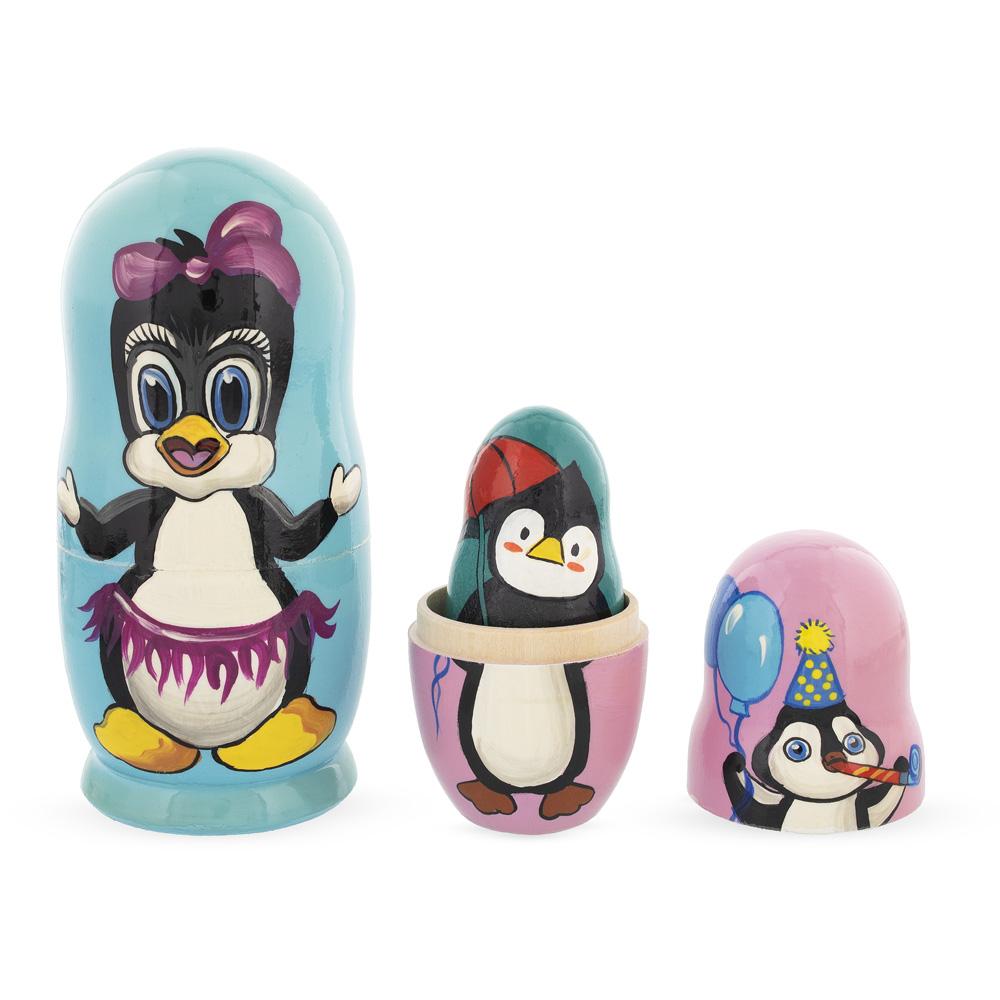 Set of 5 Penguins Wooden Nesting Dolls 6 InchesUkraine , dimensions in inches: 6 x 3 x 3