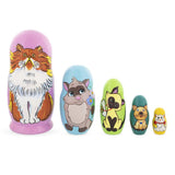 Wood Set of 5 Colorful Cats Wooden Nesting Dolls 6 Inches in orange color