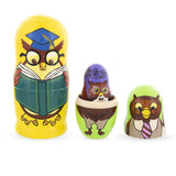 Set of 5 Owls Professors Wooden Nesting Dolls 6 InchesUkraine ,dimensions in inches: 6 x 3 x 3