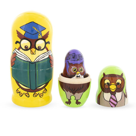Set of 5 Owls Professors Wooden Nesting Dolls 6 InchesUkraine , dimensions in inches: 6 x 3 x 3