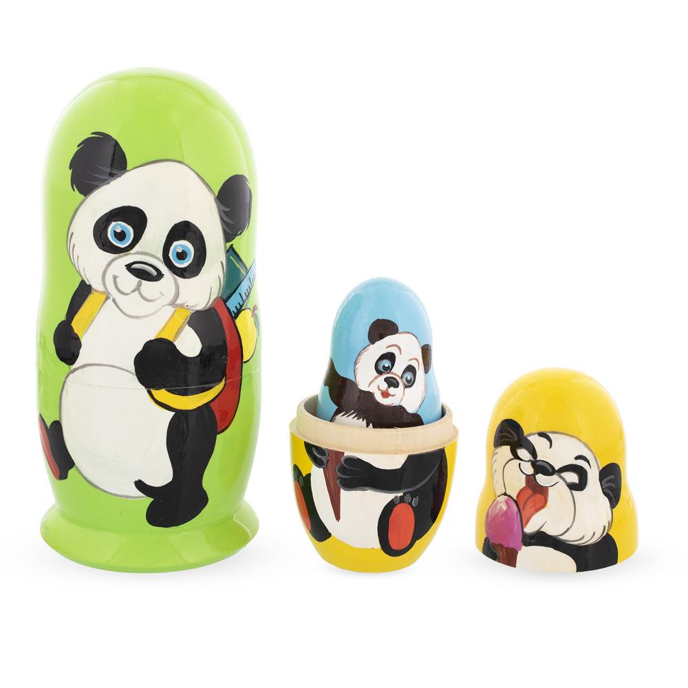 Set of 5 Panda Wooden Nesting Dolls 6 InchesUkraine , dimensions in inches: 6 x 3 x 3