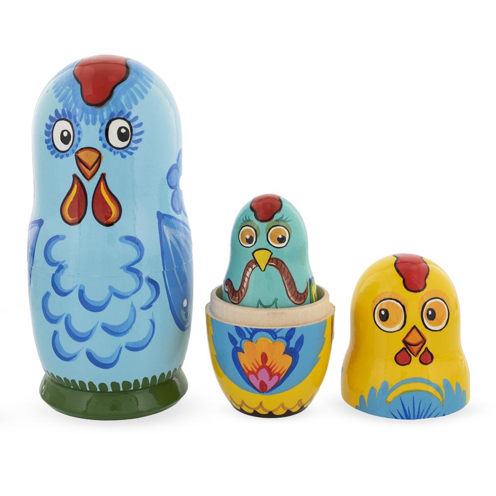 The Chicken Family Wooden Nesting DollsUkraine ,dimensions in inches: 3.2 x 6.3 x 3.2