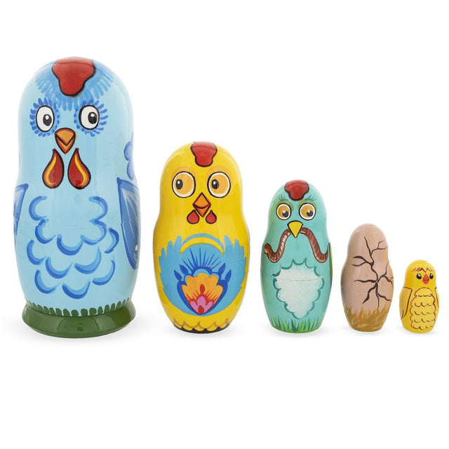 The Chicken Family Wooden Nesting Dolls in  color