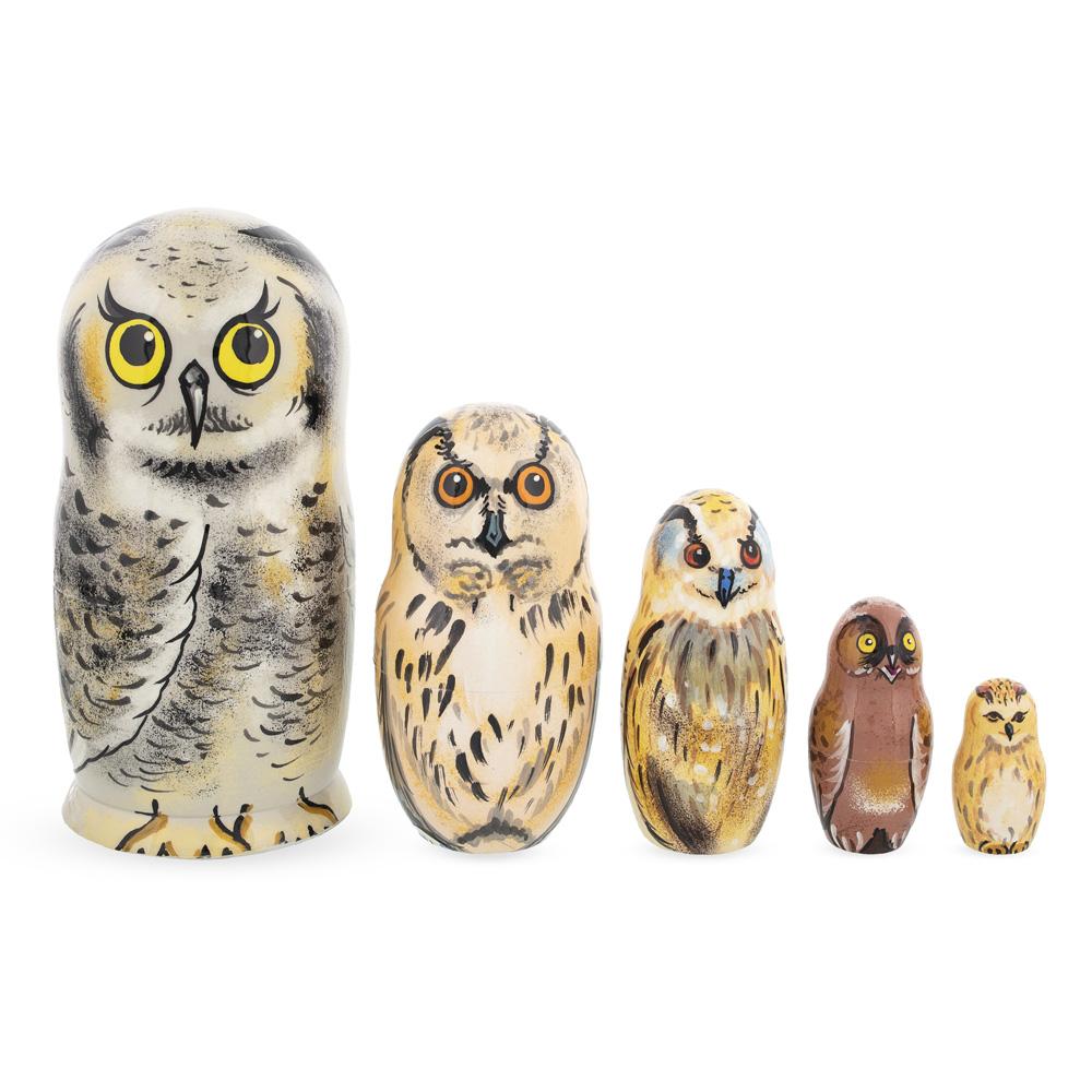Set of 5 Owls Wooden Nesting Dolls 6 Inches in Multi color
