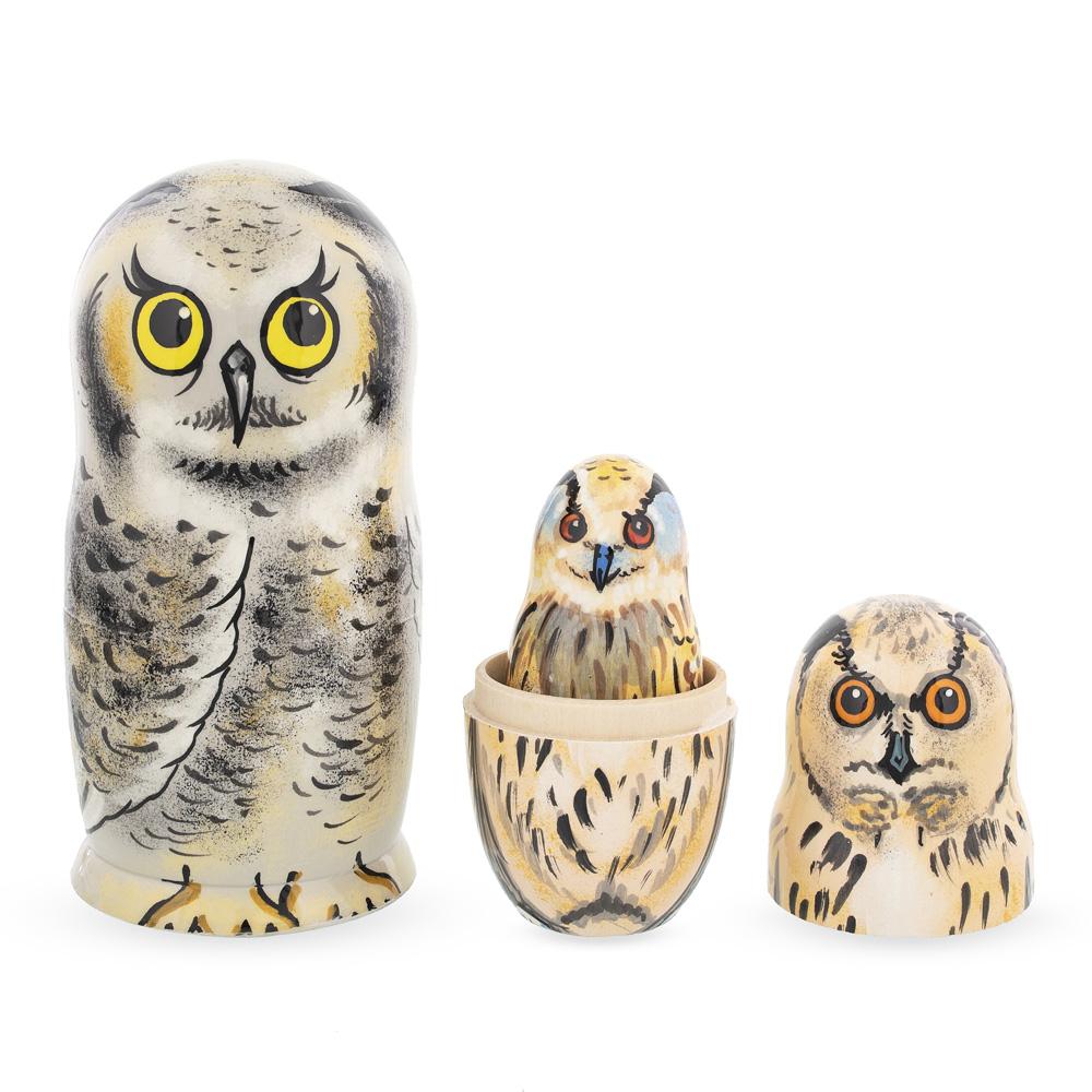 Set of 5 Owls Wooden Nesting Dolls 6 InchesUkraine , dimensions in inches: 6 x 3 x 3