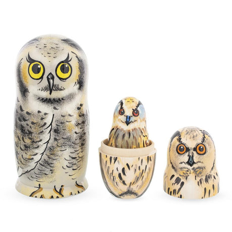 Set of 5 Owls Wooden Nesting Dolls 6 InchesUkraine , dimensions in inches: 6 x 3 x 3