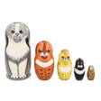 Set of 5 Cats Family Wooden Nesting Dolls 6 Inches in Multi color