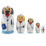 Doctor & Nurses Wooden Nesting Dolls in Multi color,  shape