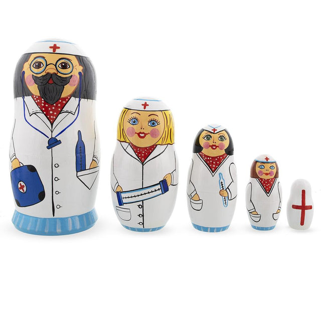 Doctor & Nurses Wooden Nesting Dolls in Multi color,  shape