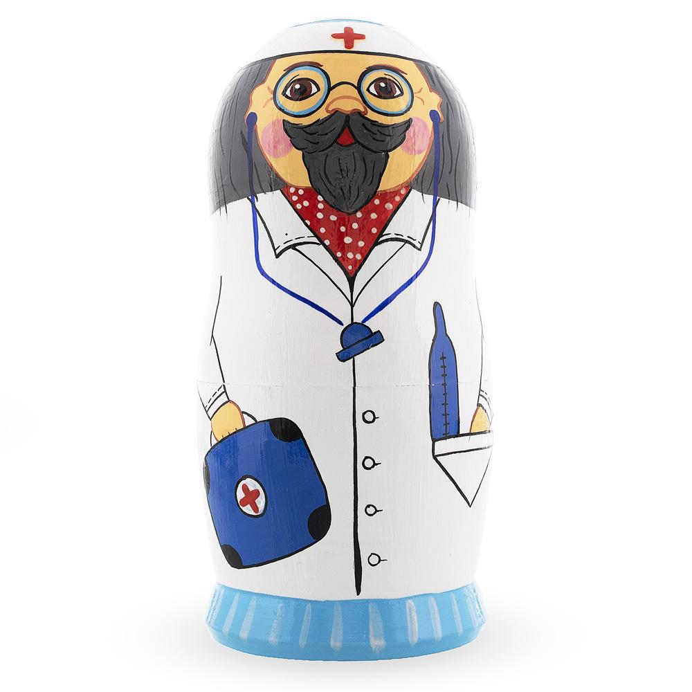 Doctor & Nurses Wooden Nesting DollsUkraine , dimensions in inches: 5.75 x 6.3 x 3.2
