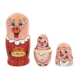 Set of 5 Pigs Celebration Wooden Nesting Dolls 6 InchesUkraine , dimensions in inches: 6 x 3 x 3