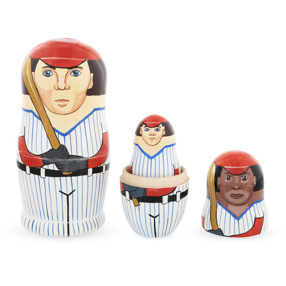Set of 5 Baseball Wooden Nesting Dolls 6 InchesUkraine ,dimensions in inches: 6 x 3 x 3