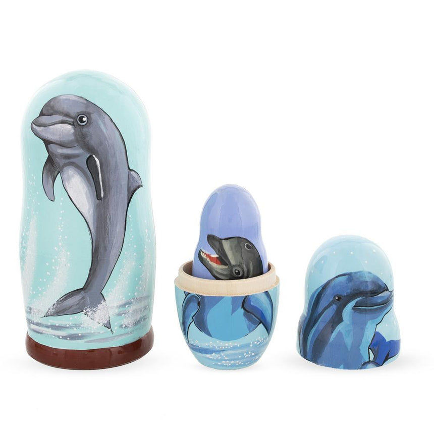 Set of 5 Dolphins Wooden Nesting Dolls 6 InchesUkraine , dimensions in inches: 5.75 x 3 x 3