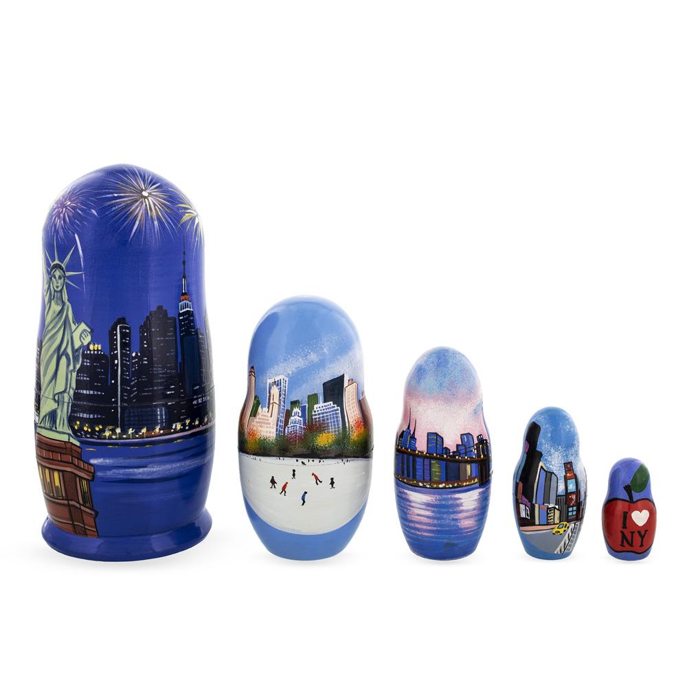 Wood New York City Wooden Stacking Nesting Dolls in Multi color