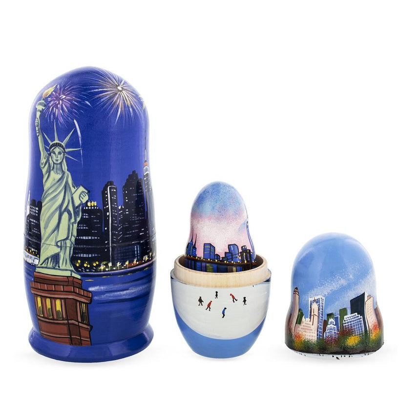 New York City Wooden Stacking Nesting DollsUkraine , dimensions in inches: 5.9 x 2.9 x 2.9