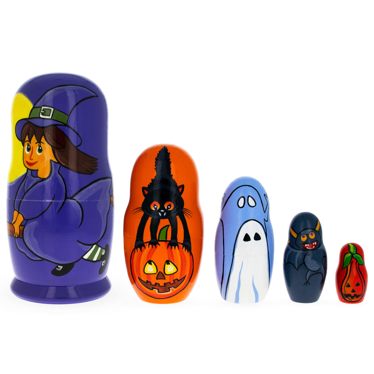 Wood Halloween Girl Wooden Nesting Dolls 5.75 Inches in Multi color