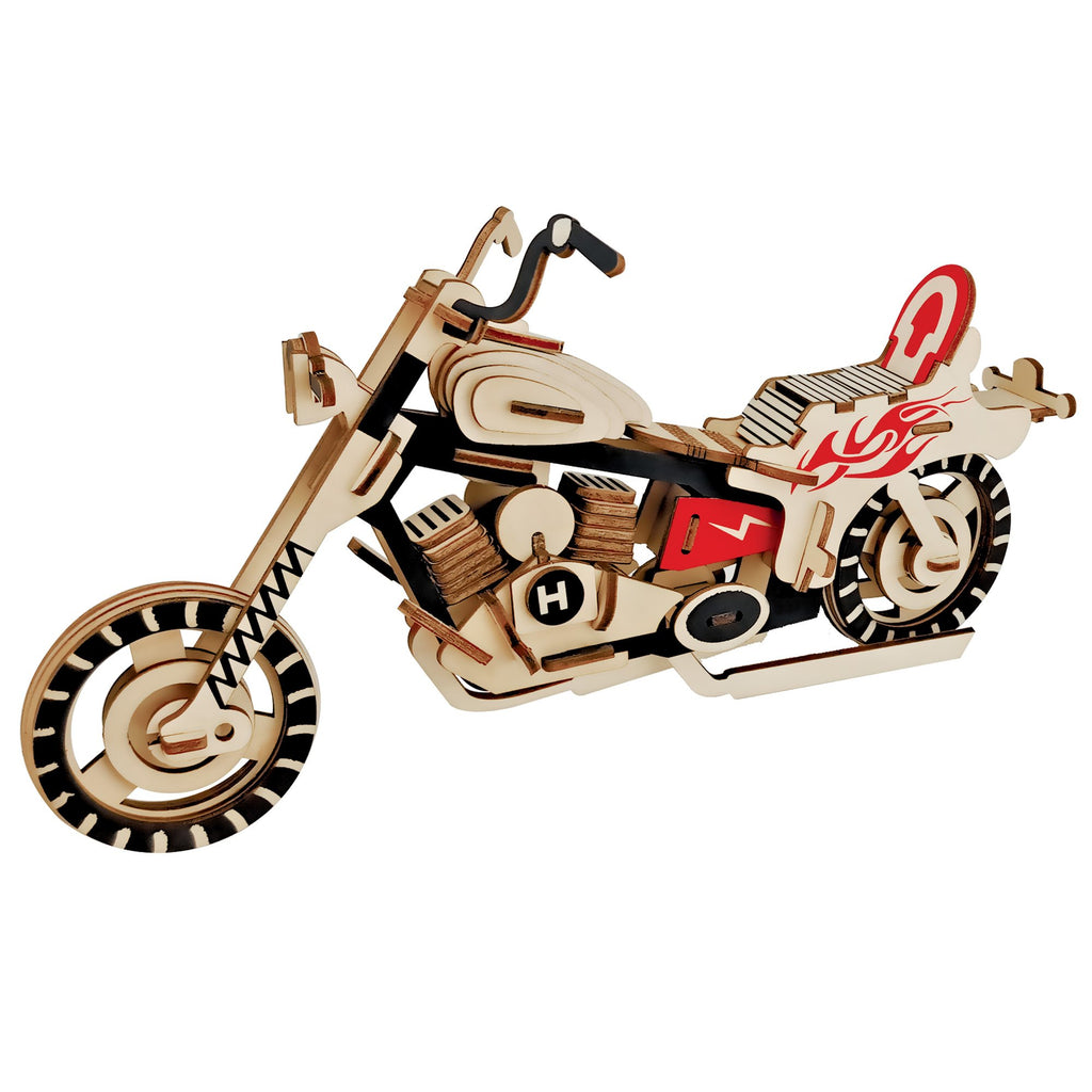 Motorcycle Bike Model Kit - Wooden Laser-Cut 3D Puzzle (65 Pcs) in Multi color