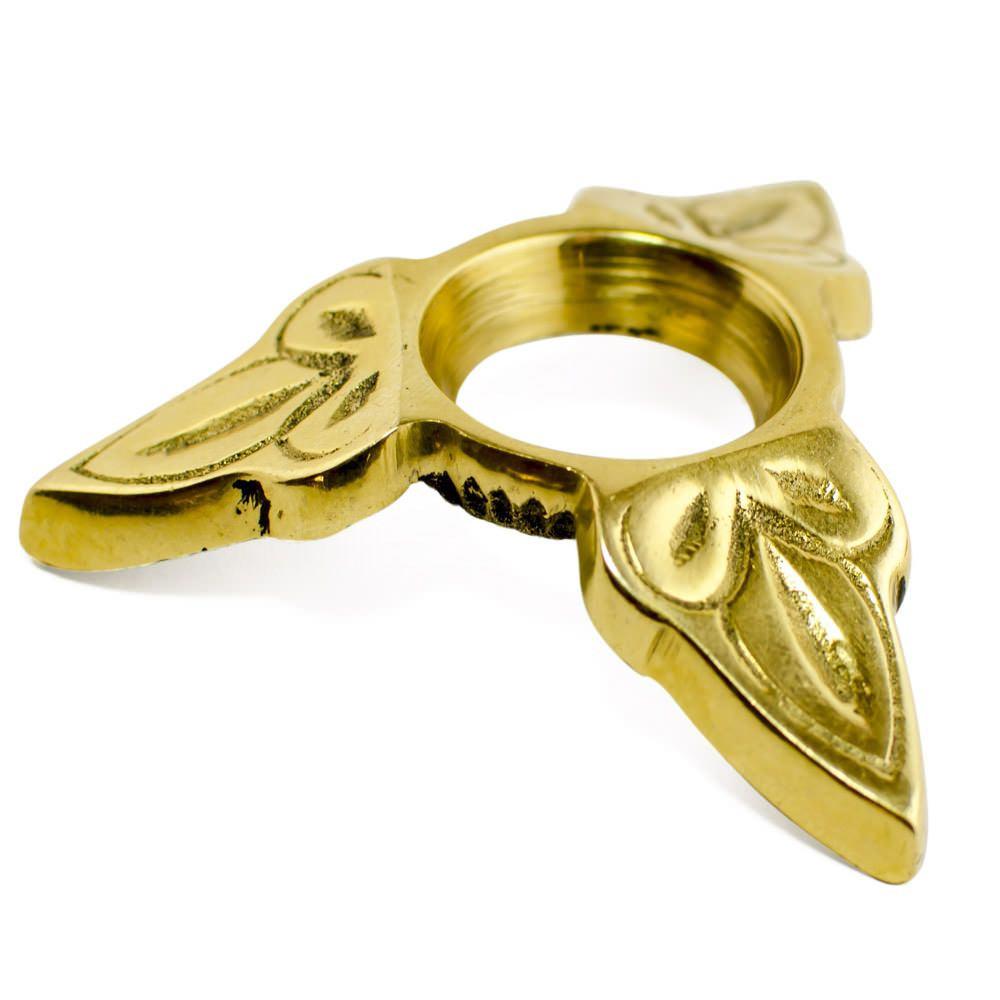 Low Profile Leaves Golden Metal Egg Stand Holder in Gold color, Triangle shape