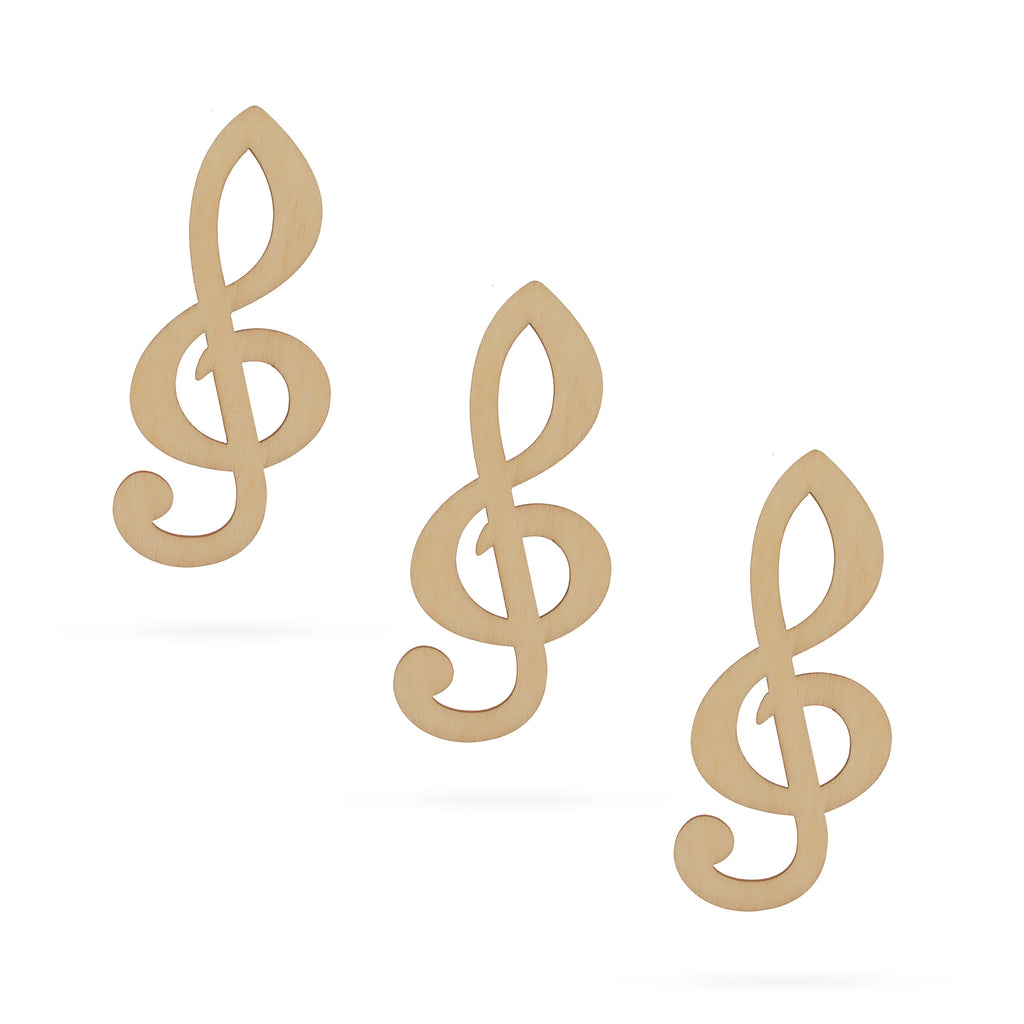 3 Music Signs Notes Unfinished Wooden Shapes Craft Cutouts DIY Unpainted 3D Plaques 4 Inches in Beige color