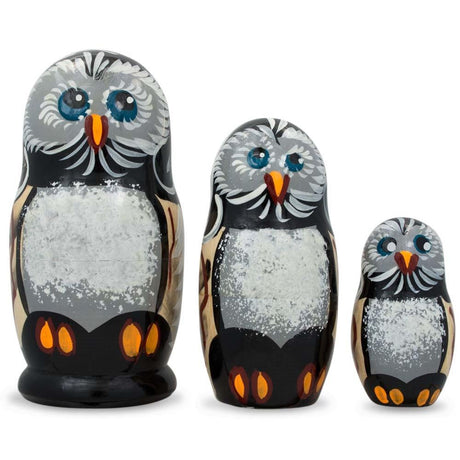 Set of 3 Owl Family Wooden Nesting Dolls 4.25 Inches in Multi color