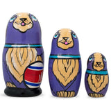 3 Smiling Dog w/Bone Collar Wooden Nesting Dolls  4.25 Inches in Multi color,  shape