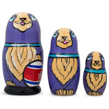 3 Smiling Dog w/Bone Collar Wooden Nesting Dolls  4.25 Inches in  color