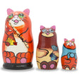 Set of 3 Cats With Fish and Rod Wooden Nesting Dolls 5.5 Inches in Multi color,  shape