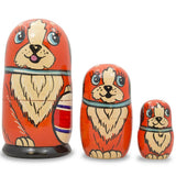 Set of 3 Dogs with Ball  Wooden Nesting Dolls 5 Inches in Multi color