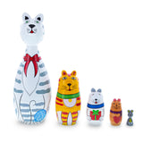 Tabby, Siamese, Maine Coon & Mouse Cats Wooden Nesting Dolls 7 Inches in  color