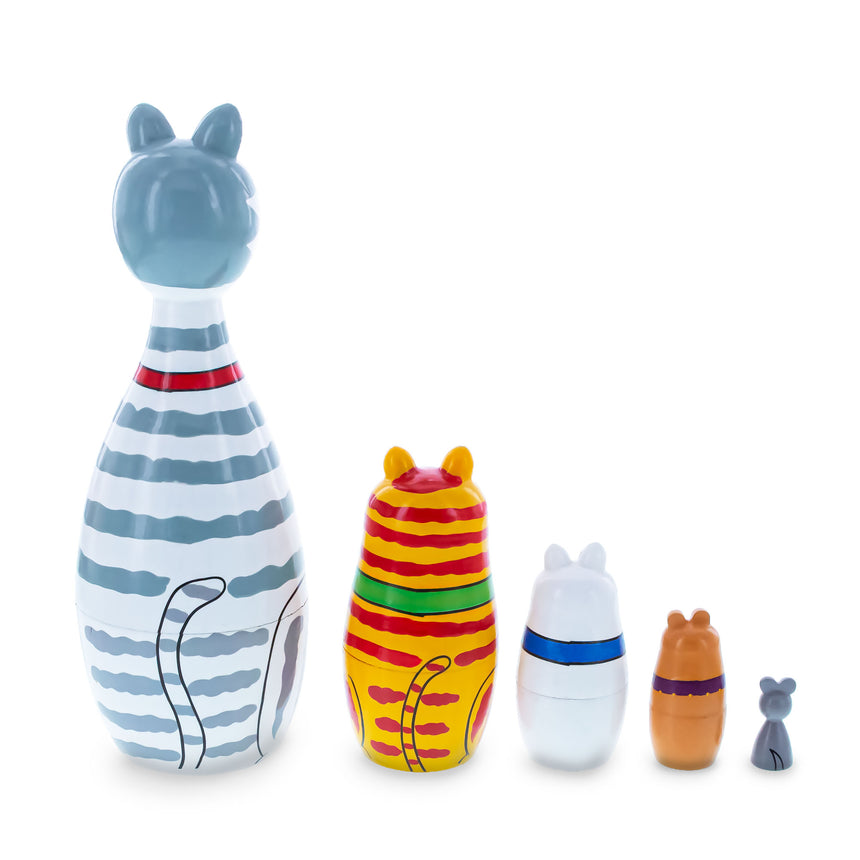 Shop Tabby, Siamese, Maine Coon & Mouse Cats Wooden Nesting Dolls 7 Inches. Buy Nesting Dolls Animals    for Sale by Online Gift Shop BestPysanky animals stackable matryoshka stacking toy babushka Russian authentic for kids little Christmas nested matreshka wood hand painted collectible figurine figure statuette