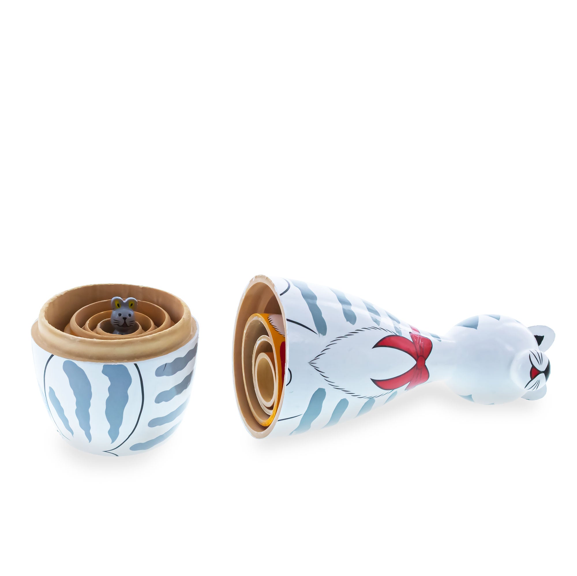 Four Cats and Mouse Wooden Nesting Dolls 7 Inches , dimensions in inches: 7 x 3.15 x