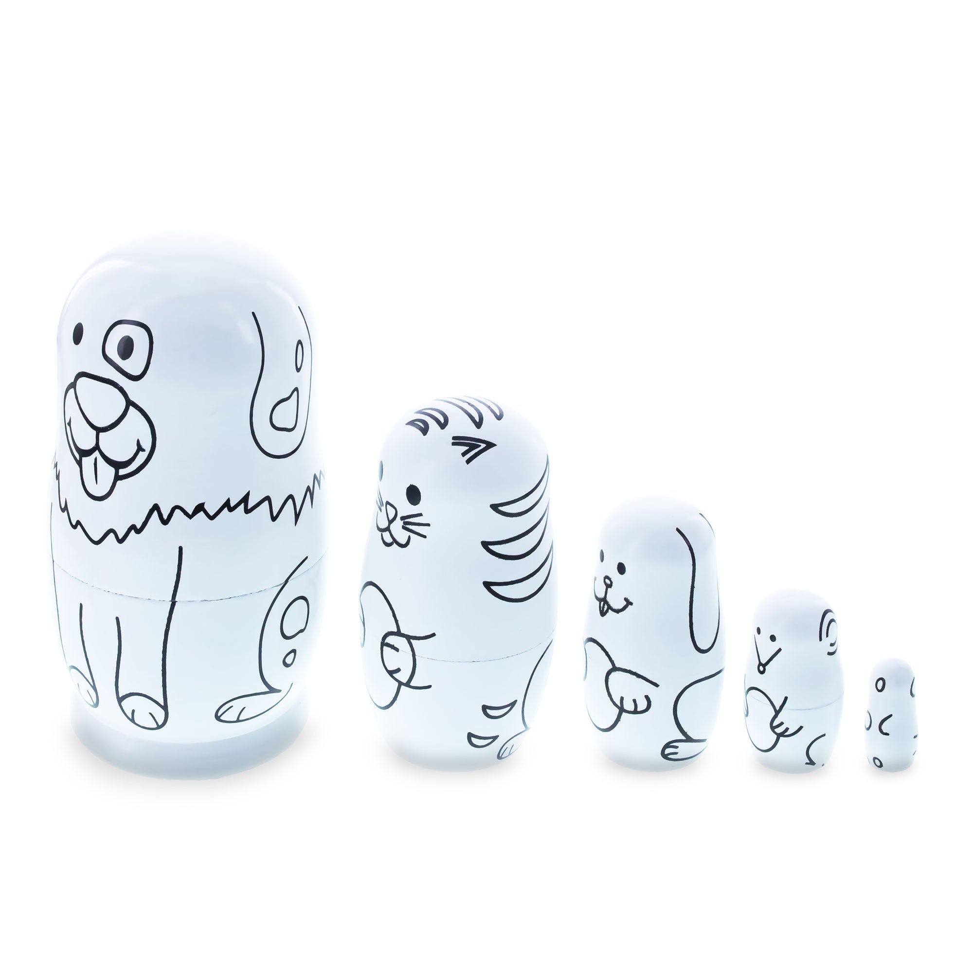 BestPysanky online gift shop sells unpainted animals wooden nesting figurines matryoshka wood white animal set pieces largest igurine ready decoration gift box included folk art collectible display shelf