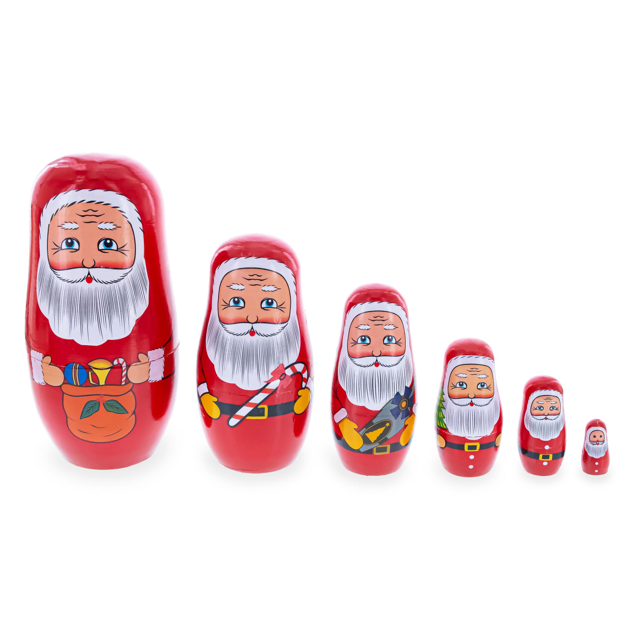 Set of 6 Santa with Christmas Gifts Wooden Nesting Dolls 5.5 Inches in Red color