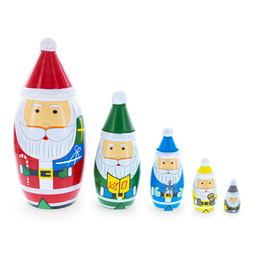 Set of 5 Multicolor Santa with Christmas Gifts Wooden Nesting Dolls 5.5 Inches in  color