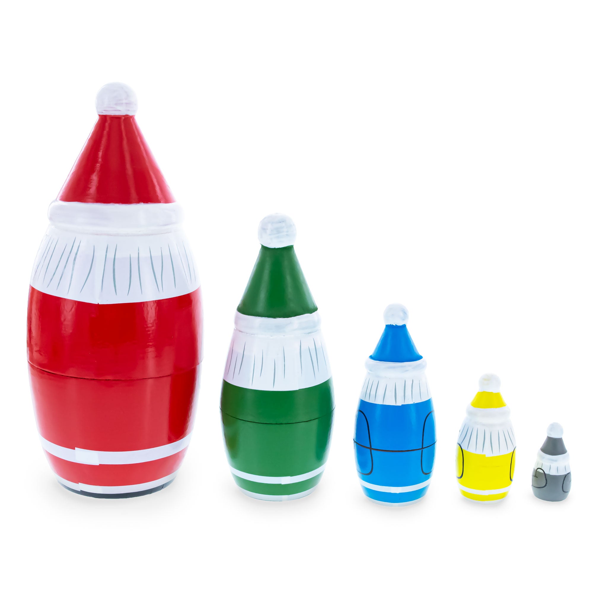 Shop Set of 5 Multicolor Santa with Christmas Gifts Wooden Nesting Dolls 5.5 Inches. Buy Nesting Dolls Santa Red   for Sale by Online Gift Shop BestPysanky stackable matryoshka stacking toy babushka Russian authentic for kids little Christmas nested matreshka wood hand painted collectible figurine figure statuette