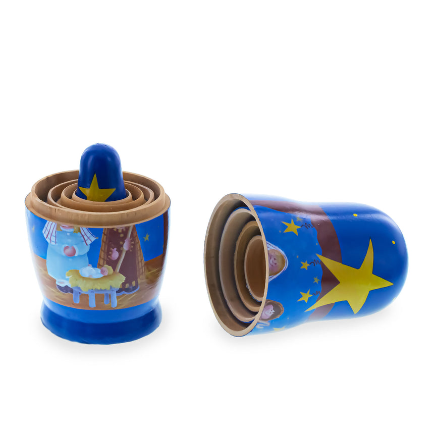 Set of 5 Nativity Scene Set Wooden Nesting Dolls 5.75 Inches , dimensions in inches: 5.75 x 3.56 x